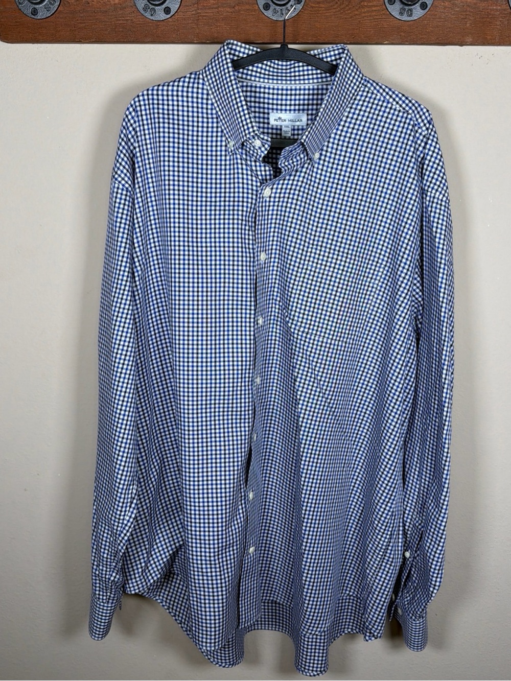 Peter Millar Navy and White Gingham Button-Down Shirt